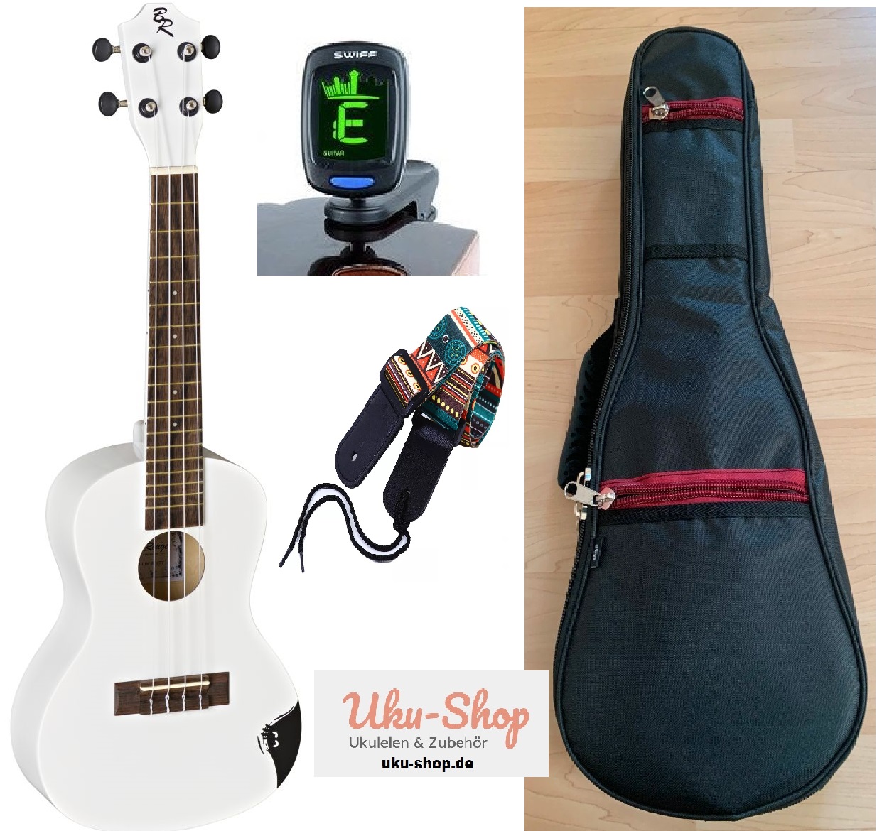 Konzert Ukulele "nosy J." matt metallic white mit Zubehör Konzert Ukulele "nosy J." matt metallic white mit Zubehör