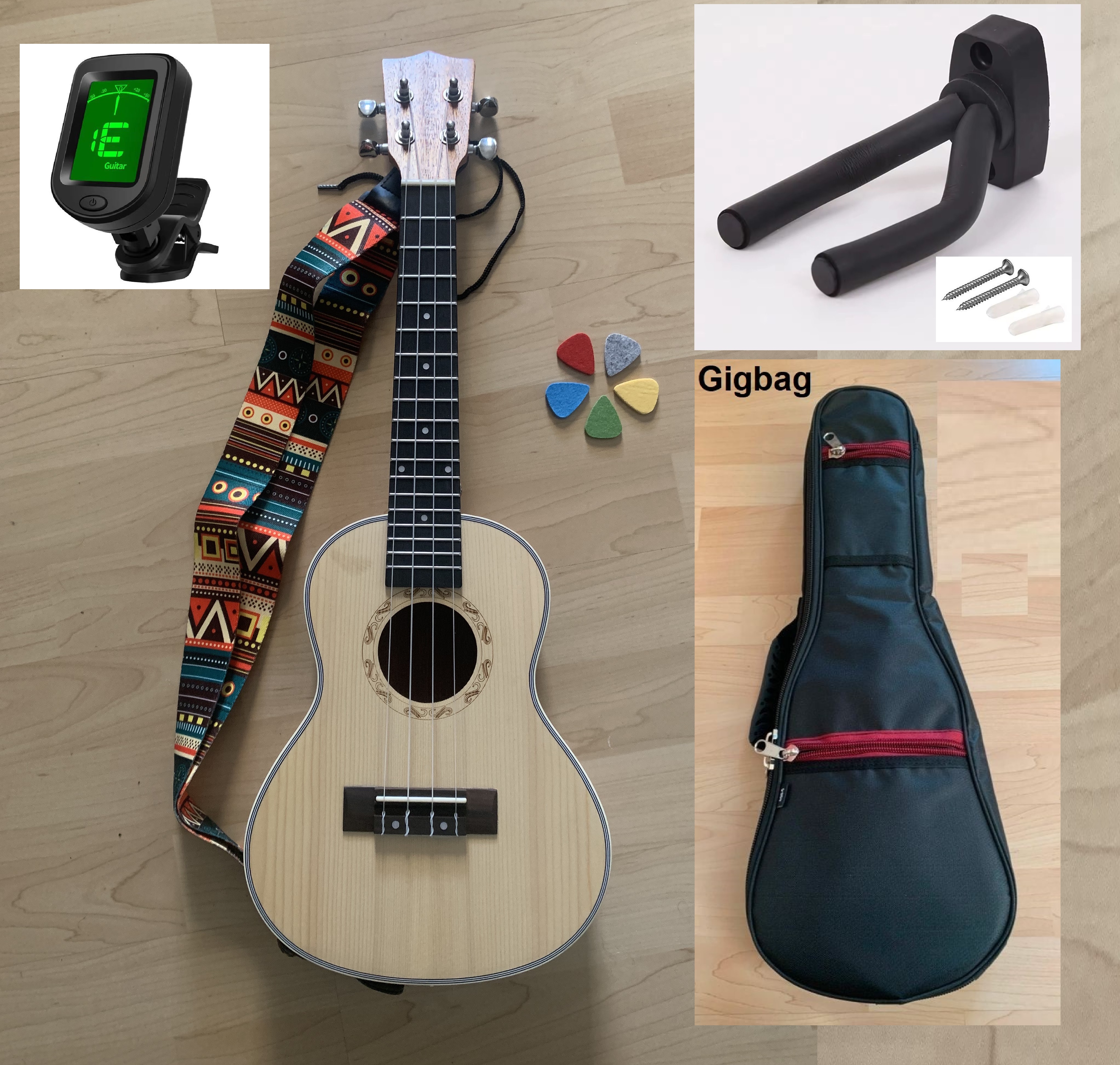 Konzert Ukulele mit massiver Fichtendecke + Zubehör zum Sonderpreis Konzert Ukulele mit massiver Fichtendecke + Zubehör zum Sonderpreis