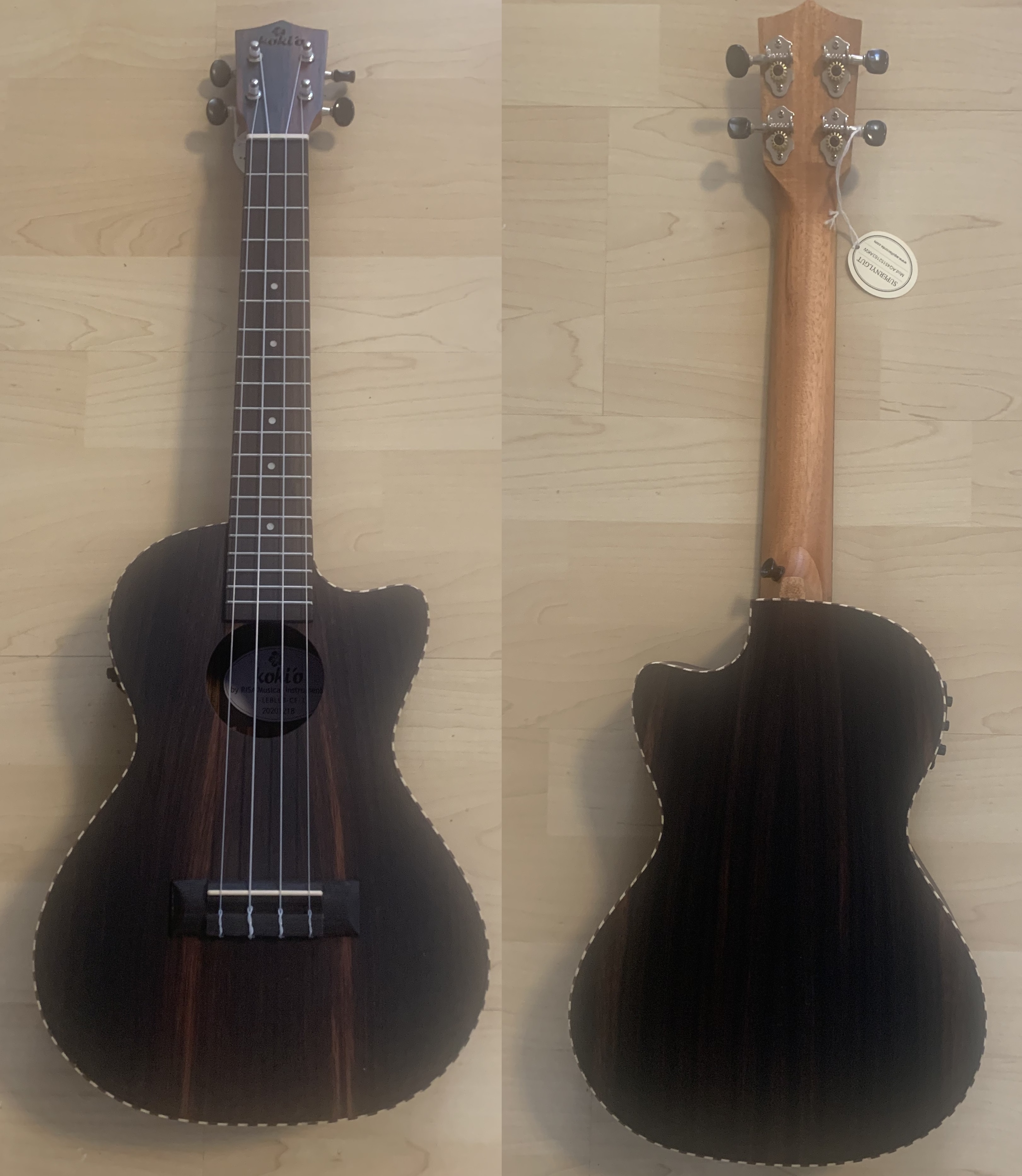 Koki`o Ebenholz Tenor Ukulele mit Tonabnehmer/Stimmgerät + Gigbag