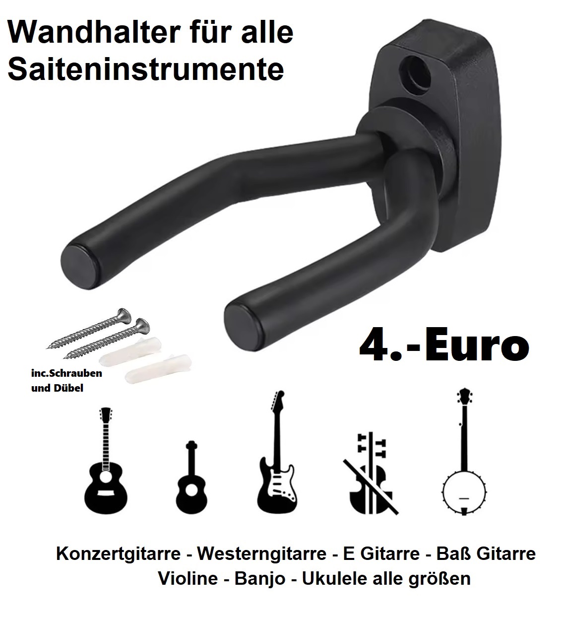 3 x Wandhalter für Ukulele - Gitarre - Bass - Mandoline - Banjo
