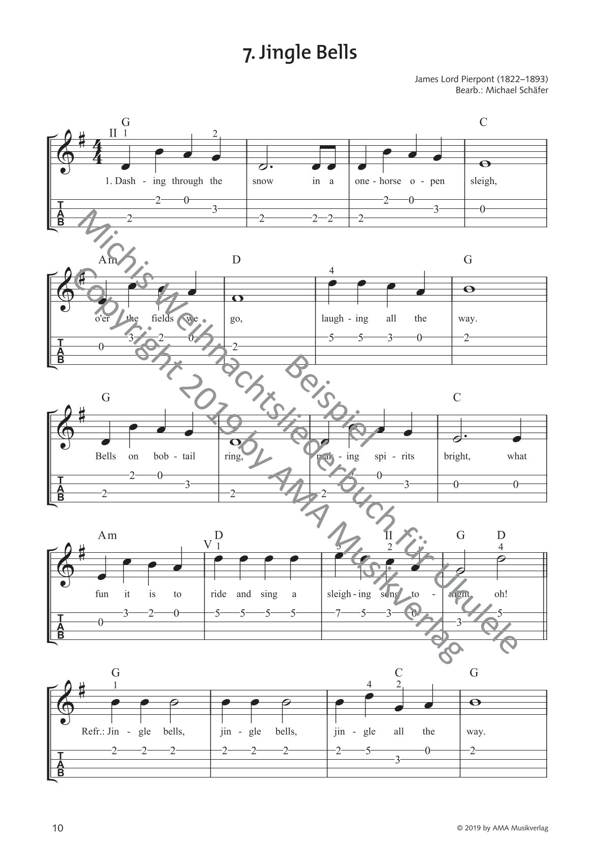 Weihnachtsliederbuch für Ukulele - 33 deutsche und internationale Weihnachtslieder - Noten-Text-Akkorde-Tabulatur