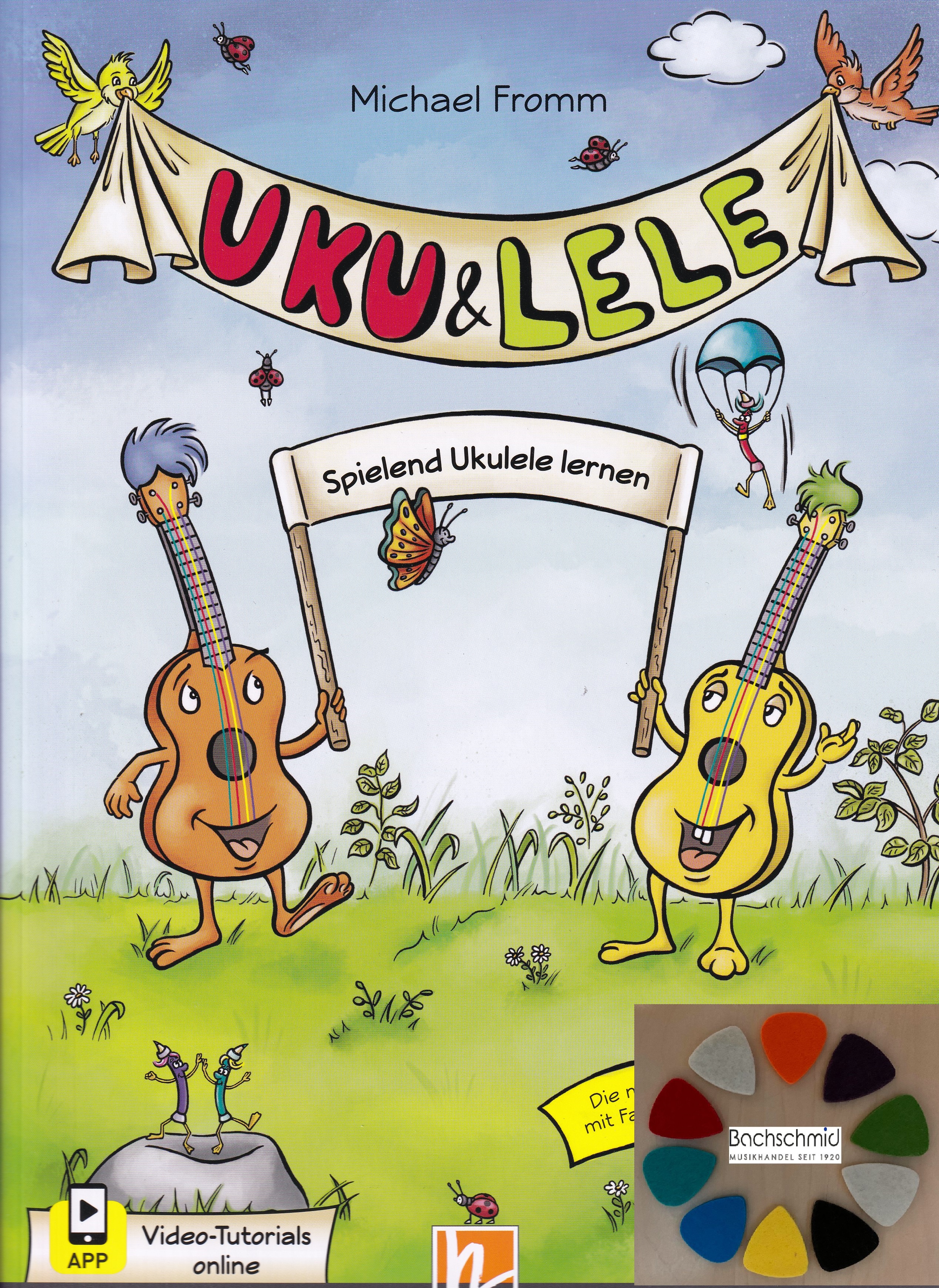 UKU & LELE  Ukulele Schule für Kinder mit Farbsaiten + Filzplektren